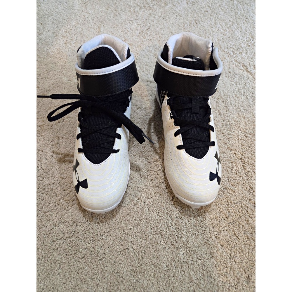 Under Armour Harper 4 RM Baseball Cleats Kids 4Y White Black 3022062-001 Exc